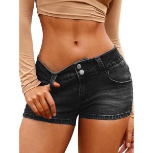 ELLEVEN Y2K Low Rise Mini Denim Shorts for Women – High Stretch Sexy Streetwear Summer Jean Shorts(Black Denim)