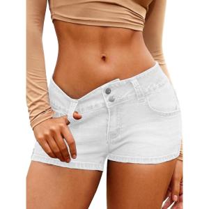 ELLEVEN Y2K Low Rise Mini Denim Shorts for Women – High Stretch Sexy Streetwear Summer Jean Shorts(White)
