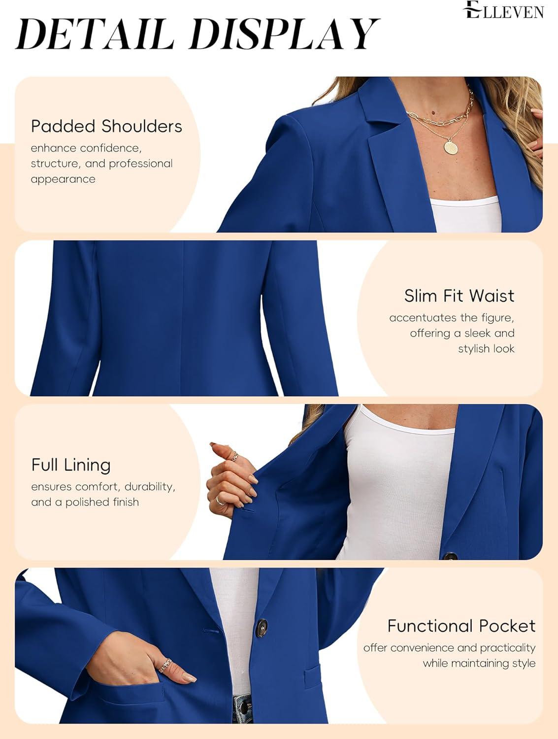 image:imageELLEVEN Womens Blazer Business Casual Lightweight Suit Long Sleeve Slim Fit Work Office Jacket with PocketsRoyal Blue