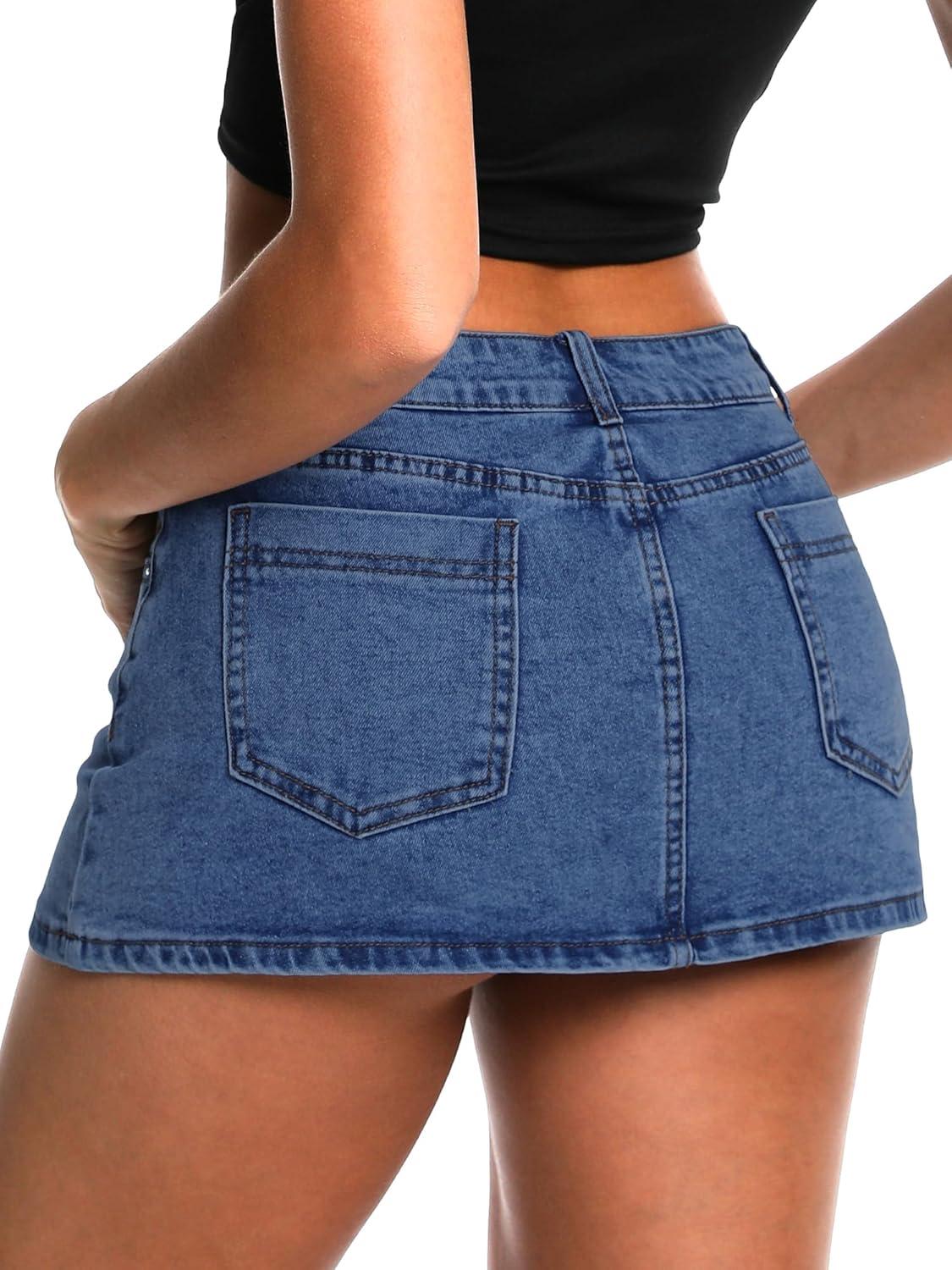 image:imageELLEVEN Low Rise High Stretch Mini Skort Skirt for WomenDenim Skort Shorts with PocketsDark Wash
