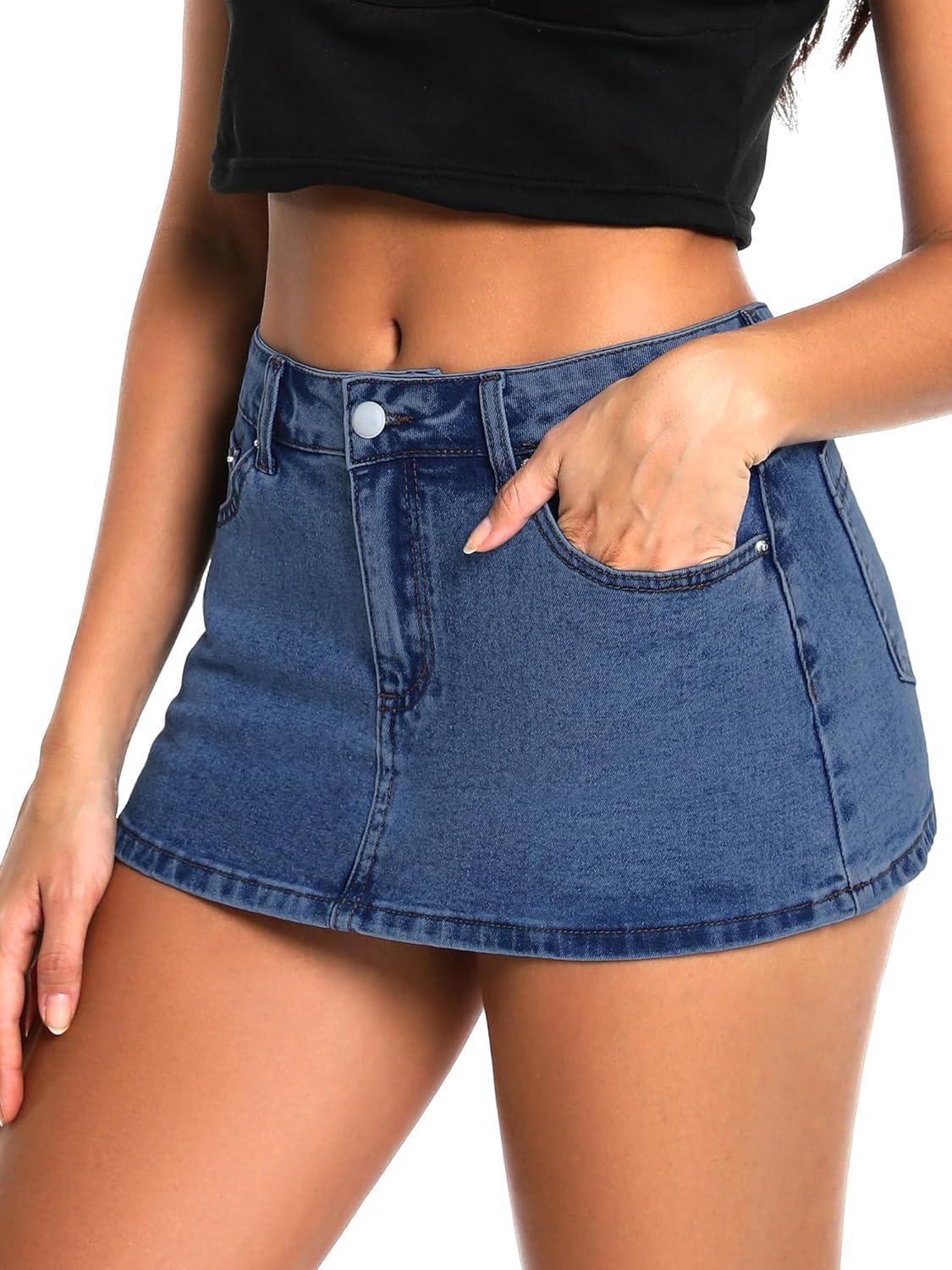 image:imageELLEVEN Low Rise High Stretch Mini Skort Skirt for WomenDenim Skort Shorts with PocketsDark Wash