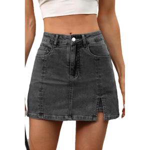 ELLEVEN Women’s Side Slit Denim Skort, High-Stretch, High Waisted, Y2K Mini Jean Skirt Shorts with 5 Pockets(A-denim Black)