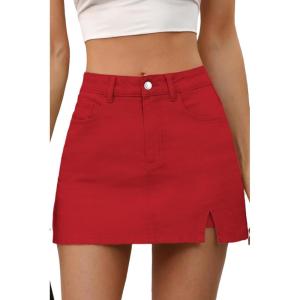 ELLEVEN Women’s Side Slit Denim Skort, High-Stretch, High Waisted, Y2K Mini Jean Skirt Shorts with 5 Pockets(Red)