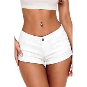 ELLEVEN Womens Low Rise Mini Jean Shorts,Stretchy Micro Denim Shorts Y2k Streetwear Sexy Summer(White)