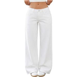 ELLEVEN Low-Rise Baggy Jeans for Women Y2k Wide Leg Loose Denim Pants Stretchy Boyfriend Long Jeans(White)