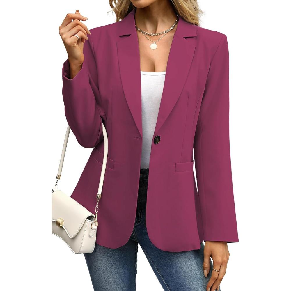 image:imageELLEVEN Womens Blazer Business Casual Lightweight Suit  Long Sleeve Slim Fit Work Office Jacket with PocketsRose Red