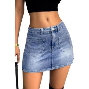 ELLEVEN Denim Mini Skirt for Women High Waisted, High Stretchy Casual Summer Cute Jean Skirts(Blue Denim)