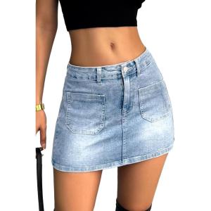 ELLEVEN Denim Mini Skirt for Women High Waisted, High Stretchy Casual Summer Cute Jean Skirts(Light Blue Denim)