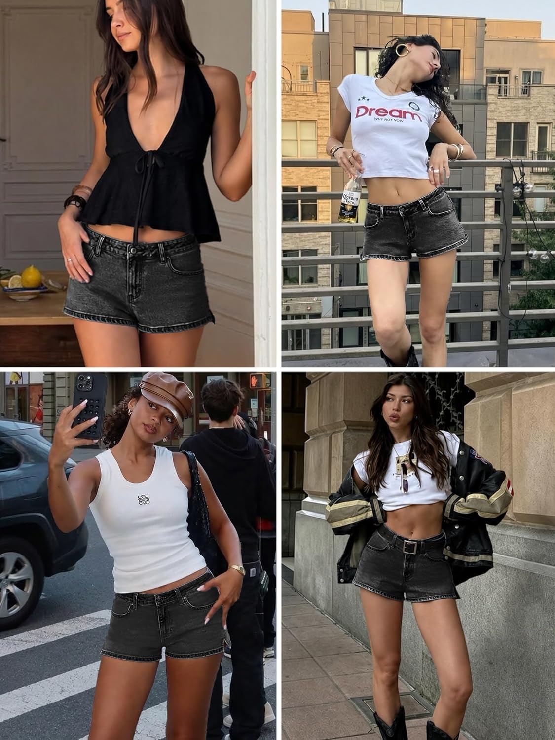 image:imageELLEVEN Low Rise Denim Shorts for Women Y2K Street Micro Jean Shorts with Side Slit for SummerDenim Black