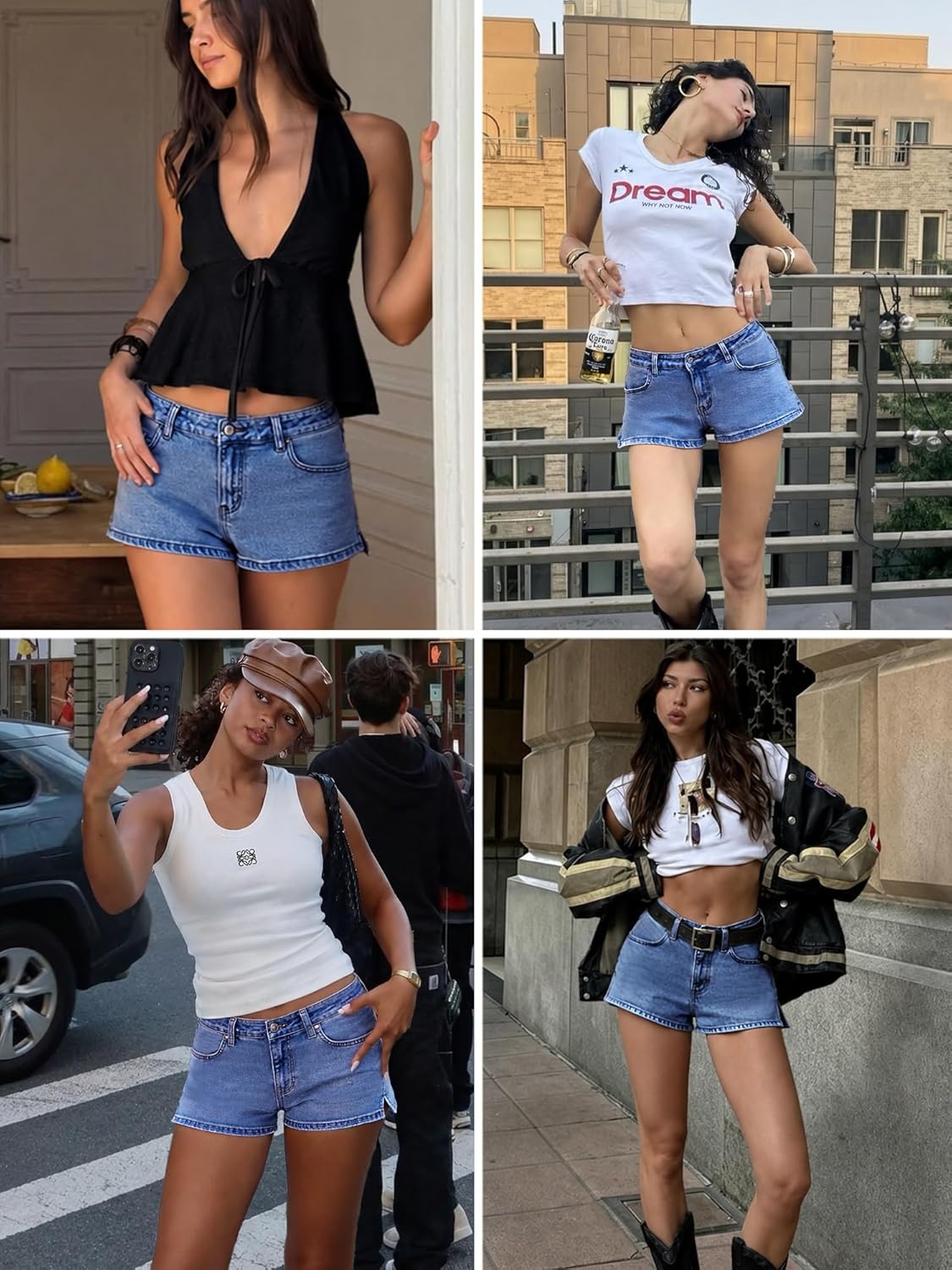 image:imageELLEVEN Low Rise Denim Shorts for Women Y2K Street Micro Jean Shorts with Side Slit for SummerDenim Blue