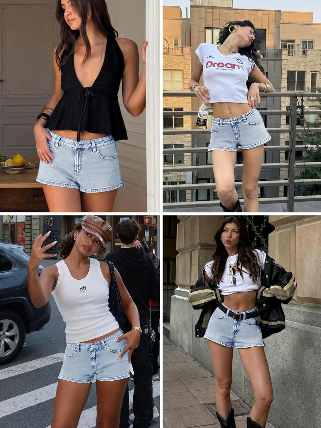 image:imageELLEVEN Low Rise Denim Shorts for Women Y2K Street Micro Jean Shorts with Side Slit for SummerLight Blue