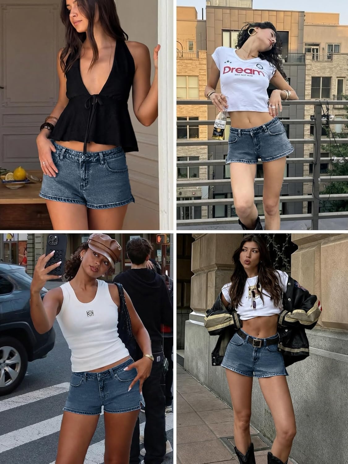 image:imageELLEVEN Low Rise Denim Shorts for Women Y2K Street Micro Jean Shorts with Side Slit for SummerVintage Blue
