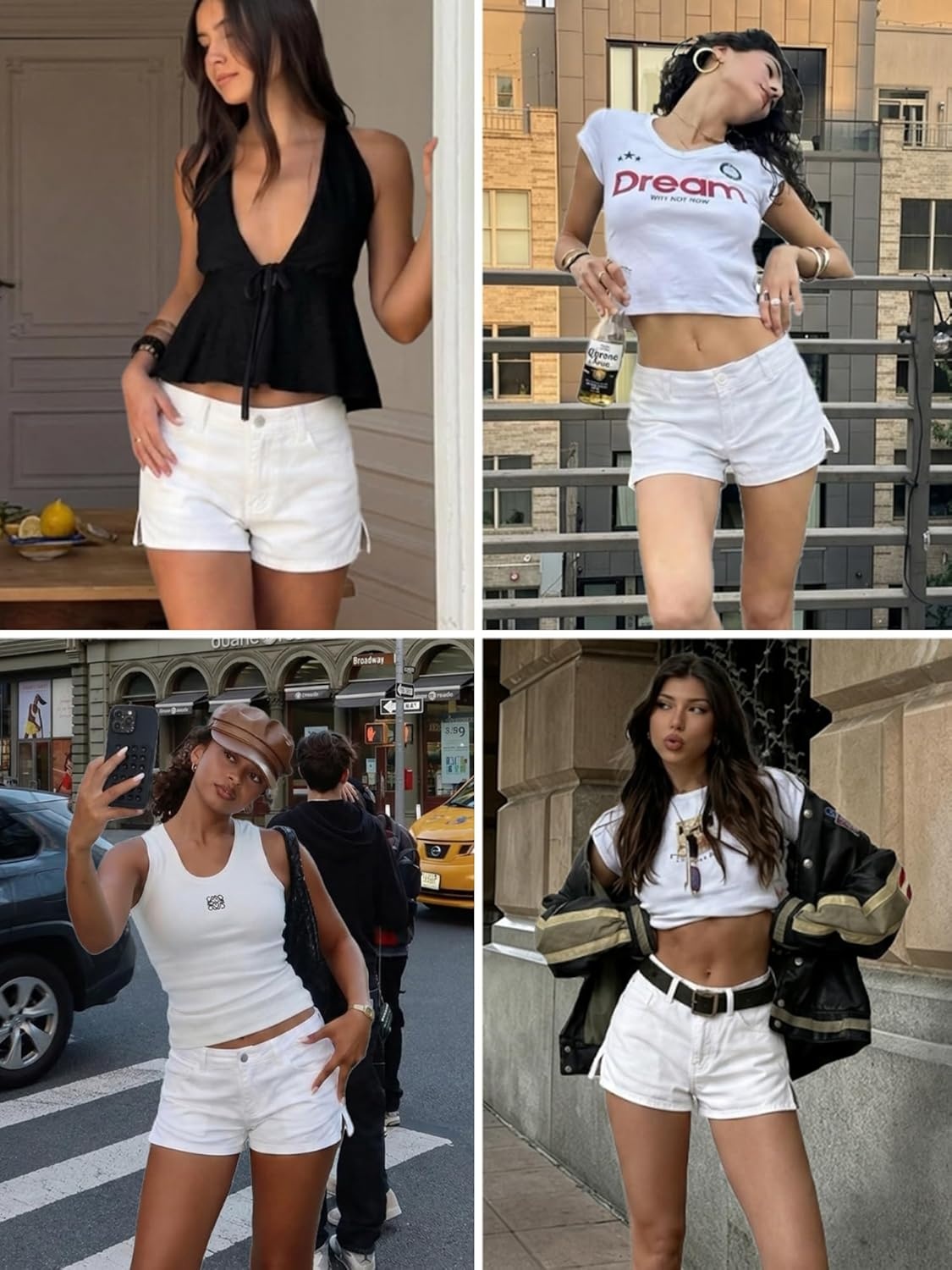 image:imageELLEVEN Low Rise Denim Shorts for Women Y2K Street Micro Jean Shorts with Side Slit for SummerWhite