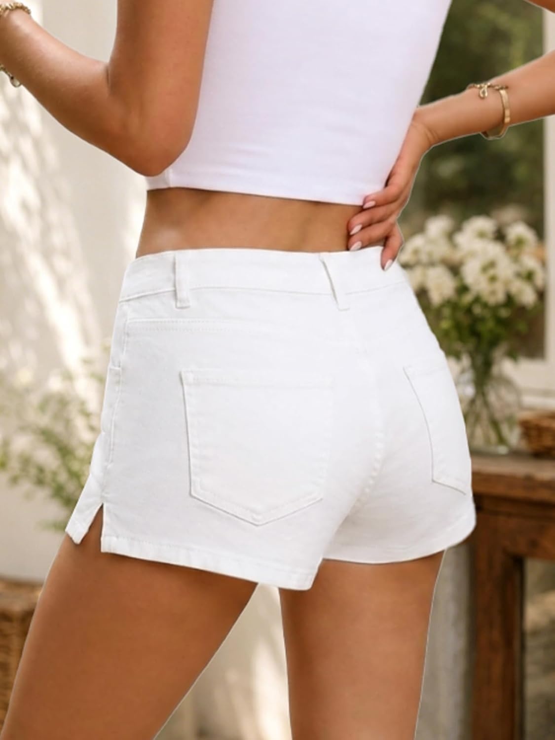 image:imageELLEVEN Low Rise Denim Shorts for Women Y2K Street Micro Jean Shorts with Side Slit for SummerWhite